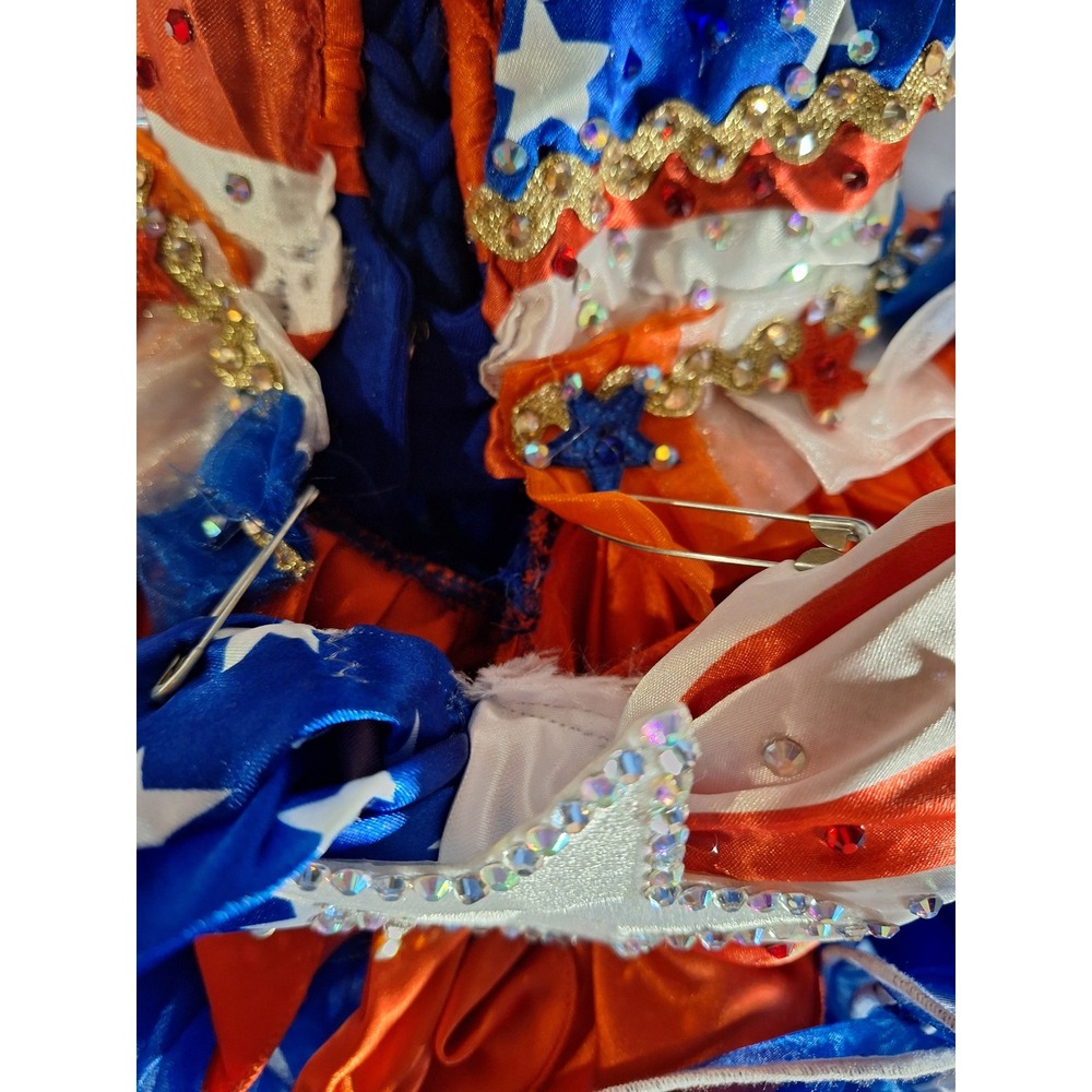 Patriotic Glitz Pageant Dress Red White Blue Stars Stripes Cupcake Skirt Set - Picture 7 of 12